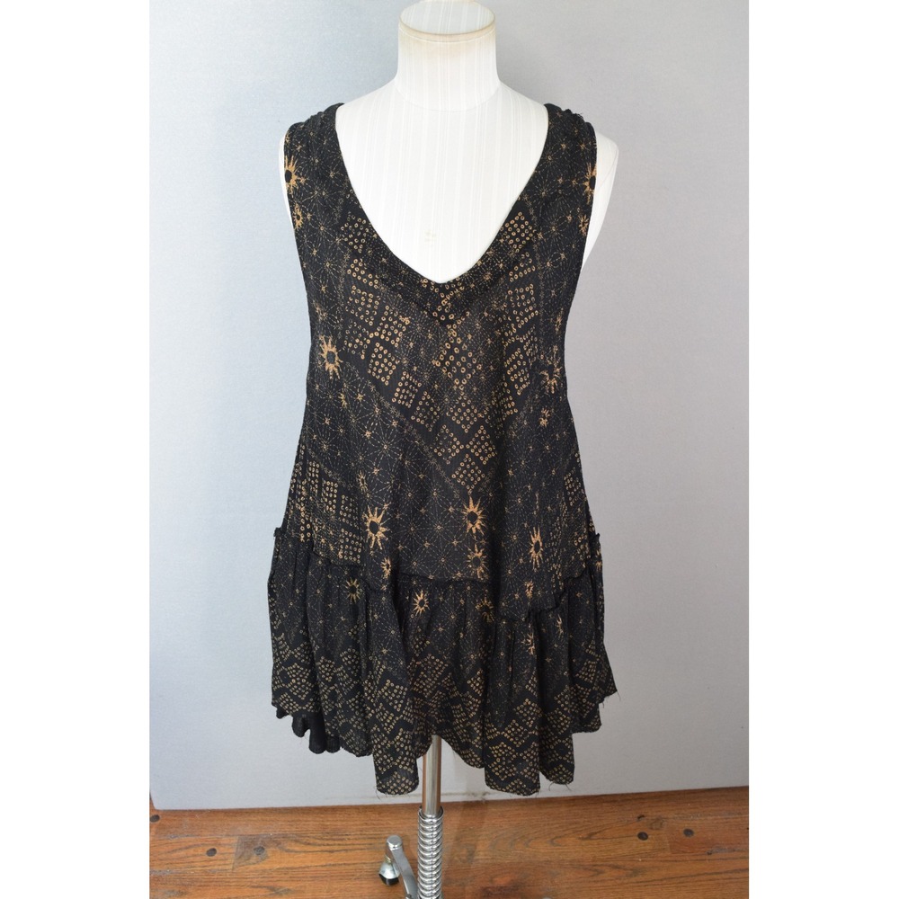 Free People Mini Dress Small Say It With Layer Black Gold Celestial Sun Layer